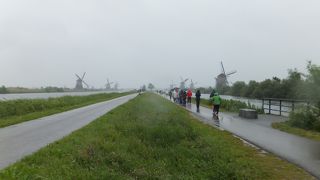 雨の中の風車群