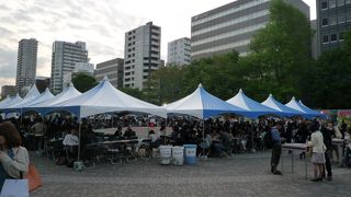 満開のライラックをつまにワインを＠大通公園