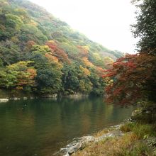 11月の紅葉。渡月橋より上流部