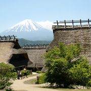 富士山と茅葺屋根。どちらも楽しめる