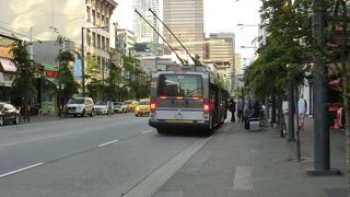 ダウンタウンの移動はバスが主流です