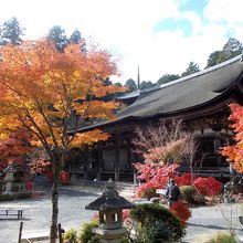 行者堂からの国宝本堂・三重塔＆紅葉の景観。