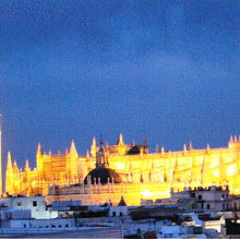 テルの屋上からライトアップされた大聖堂を撮す