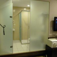 ガラス張りのトイレとシャワー