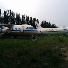 敷地内には飛行機が野ざらしになってます