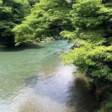 多摩川に架かる吊り橋からの眺め