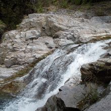 河原から岩場に移動して滝の流れを撮影。