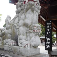 拝殿手前左手の狛犬。