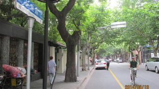 巨鹿路はプラタナス並木の続く、高級住宅街の道。