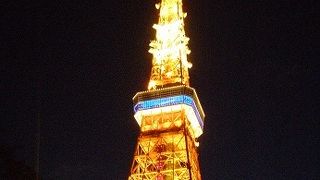 オレンジにライトアップされた夜の東京タワー