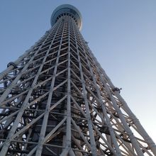 東京スカイツリーを目前に、下から見上げる