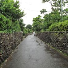 美しい玉石積みが続く入来麓の風景