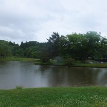 舞鶴が池　四隅が丸みを帯びた方円の苑池