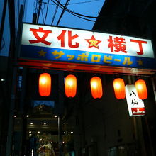 昔ながらの赤提灯が下がった入口です。