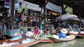 早朝から小舟がひっきりなしに行き交っています。