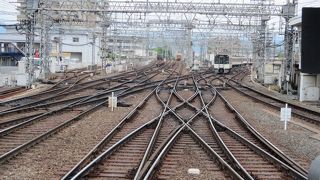 ホーム端からのポイント群は圧巻