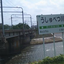 JR線の橋梁脇には駅名標ならぬ”川名標”が！
