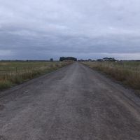 この田舎道のずっと遠くにモンサンミッシェルが見えます