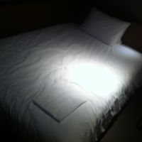 落ち着いた照明とベッド
