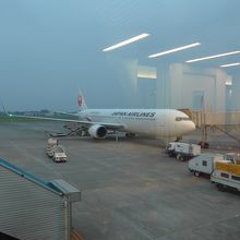 搭乗機　羽田行の767型機　今回は国際線使用機