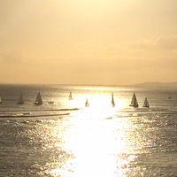 サンセットクルースに向かうヨット。ラナイからの風景。