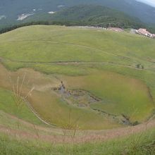 亀山からお亀池を望む魚眼レンズ使用