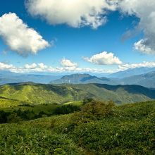 北側眺望：奥の左から御嶽山、乗鞍岳、右に中央アルプス