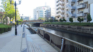 ユニークなベンチのある遊歩道