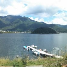 公園の湖岸から眺める鵜の島の様子