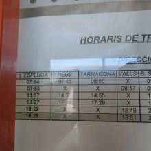 Lespluga de Francoli駅発、時刻表。