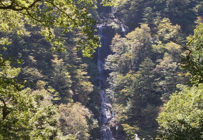 落差のある対岸の滝