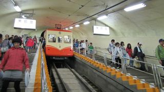 黒部平から黒部湖までトンネルを下るケーブルカー