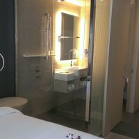 シースルーですがロールカーテンで隠せます。