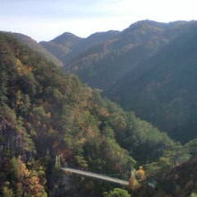 峡谷に架かる渡らっしゃい吊り橋。