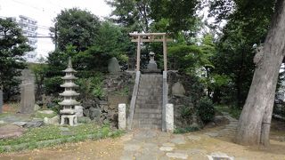 奥には富士塚がある