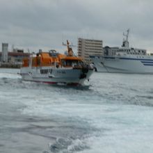 島と島を結ぶ高速艇。かなりのスピードの為、写真もブレる。