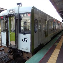 ホームに停車中の陸羽東線の列車