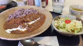 館内レストラン「さくら」、古代米のカレーやハヤシが人気です