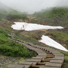 池のそばの残雪