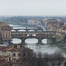 意外に狭い川です。中央はベッキオ橋。
