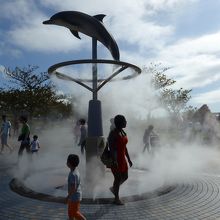 夏の暑さの中です涼を求めてミストの下には集まってきます