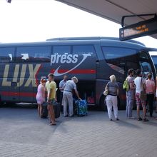 バスの車体。黒色が目印