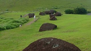 モアイの頭に乗せるプカオを製造していた場所