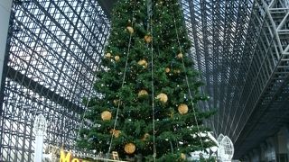 大階段の下に設置されるクリスマスツリー