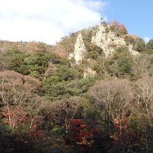 川沿いの岩肌。