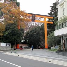 「大鳥居」の扁額の社号は勝海舟の筆