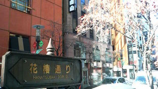 赤く染まった街路樹がきれいな銀座の通り