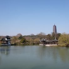 痩西湖北端から見る大明寺