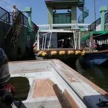 パナマ運河と同じ、水位を調整しながら水路を進む。