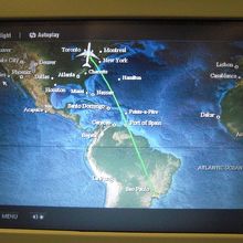 羽田＝トロント間はMAP表示できず、どの辺を飛んだのやら